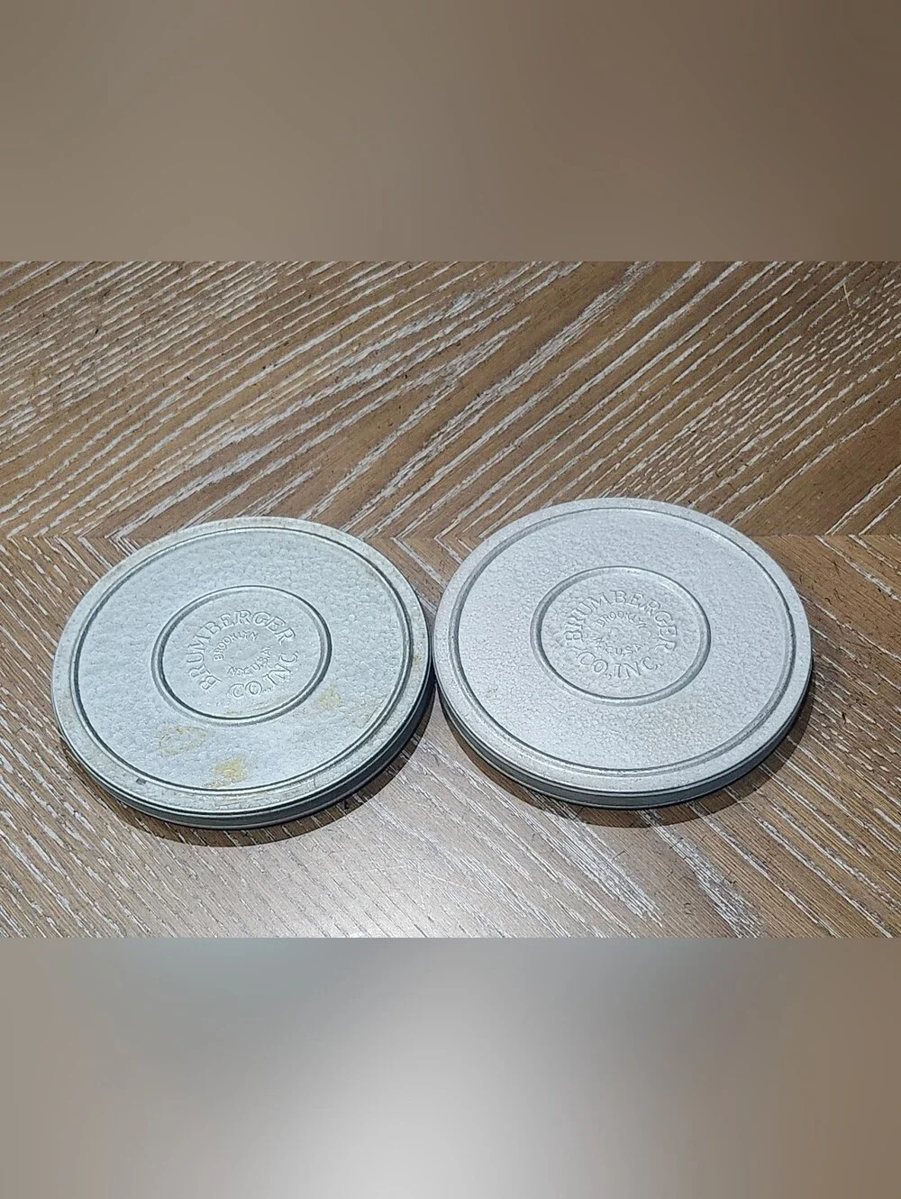 Two Vintage Metal BRUMBURGER 8mm Film Canisters and Take Up Reels 6
